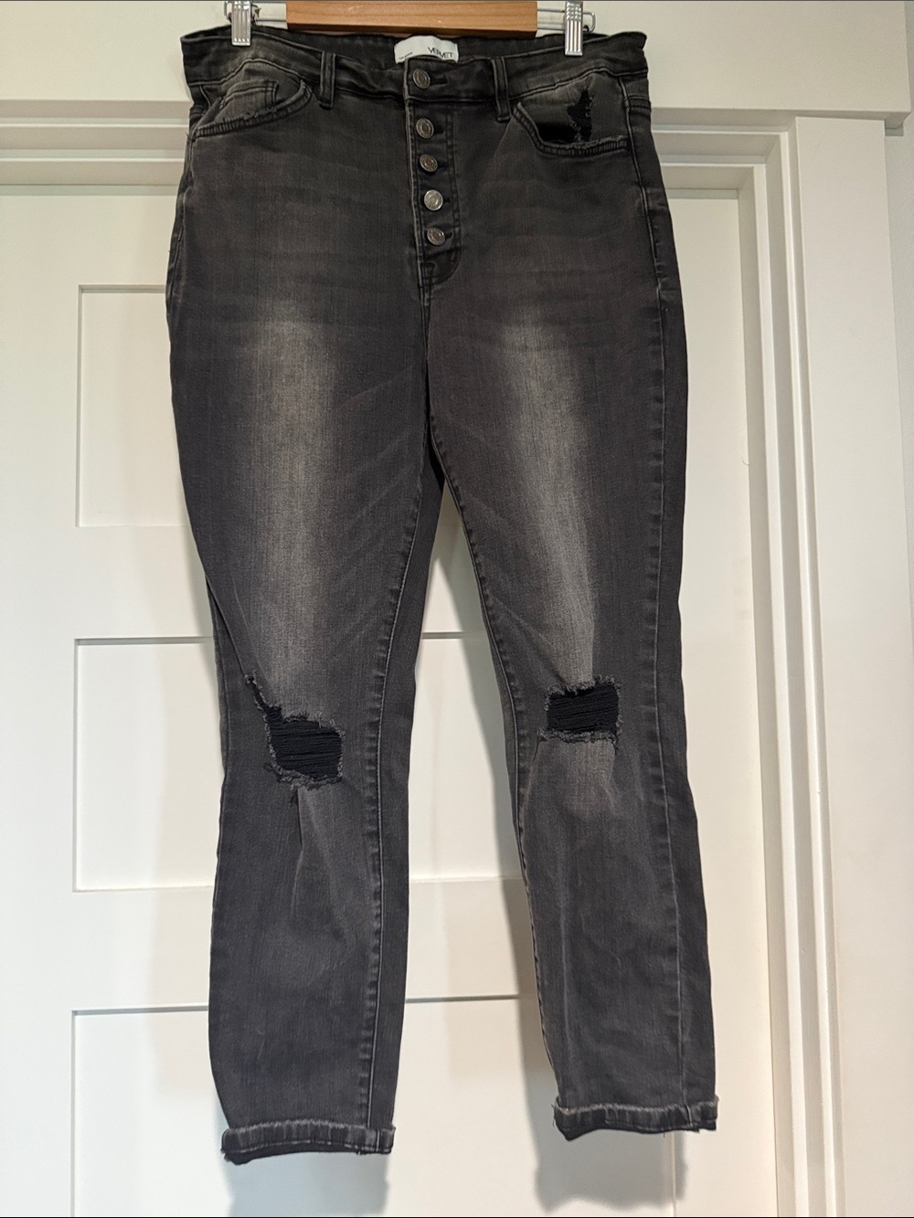 High-Rise Black Distressed Button-Fly Jeans for Women